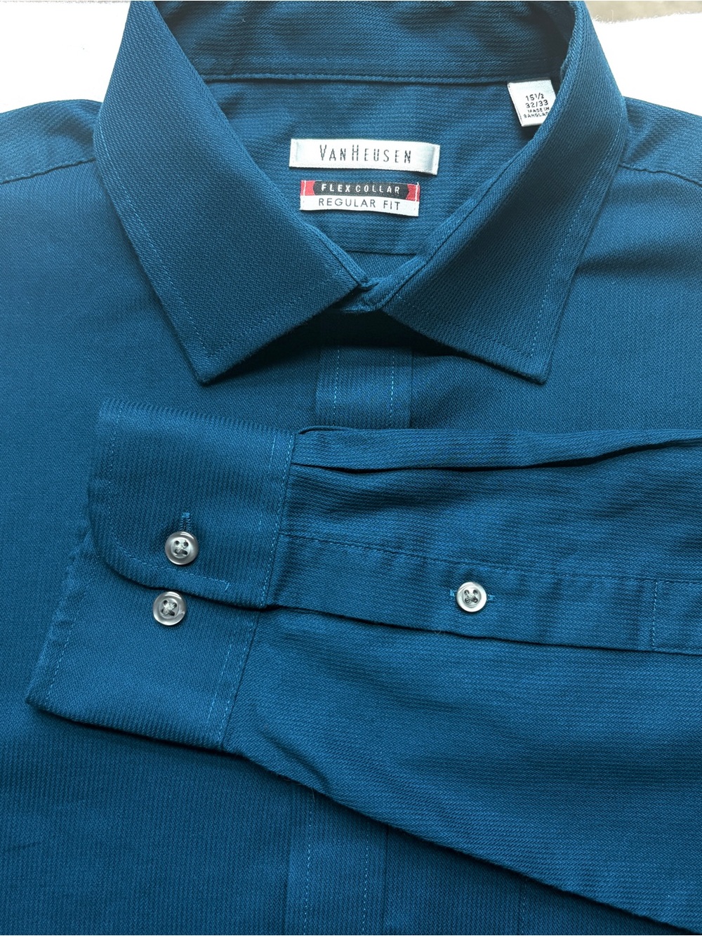 Van Heusen Flex Dress Shirt Mens 15.5 32 33 Dark Teal Regular Fit